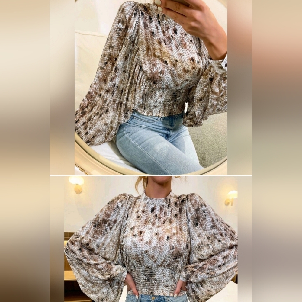 Gorgeous Flowy Animal Print Chiffon Full Bishop Sleeve Top
